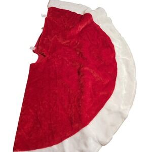 St Nicks Choice Red Faux Fur Christmas Tree Skirt with White Trim